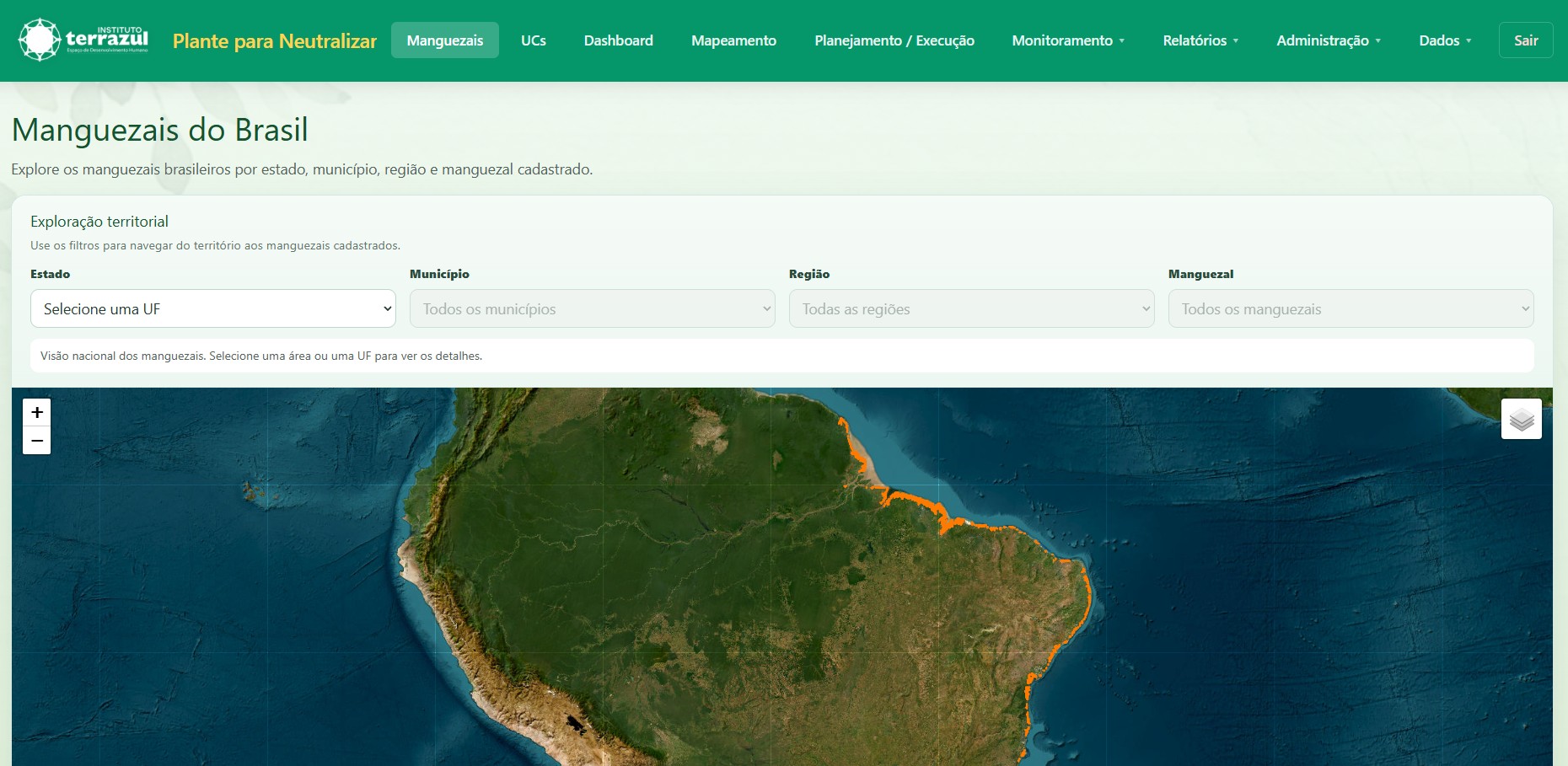 Mapa dos manguezais do Brasil