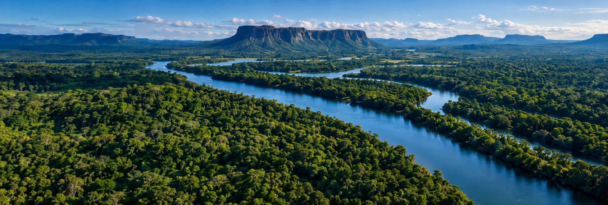 Vista aérea de rio e floresta preservada