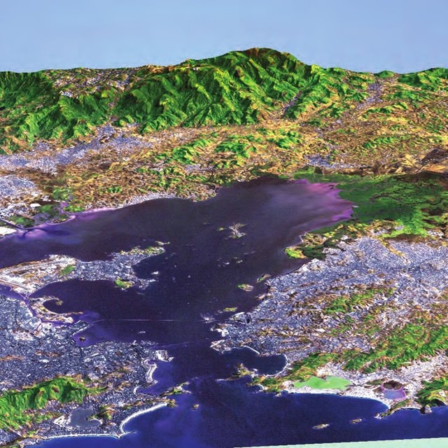 Imagem de satélite da Baía de Guanabara e sua bacia