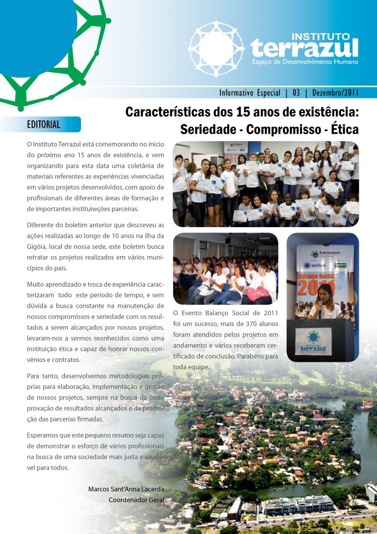 Capa: Boletim Institucional — 15 anos