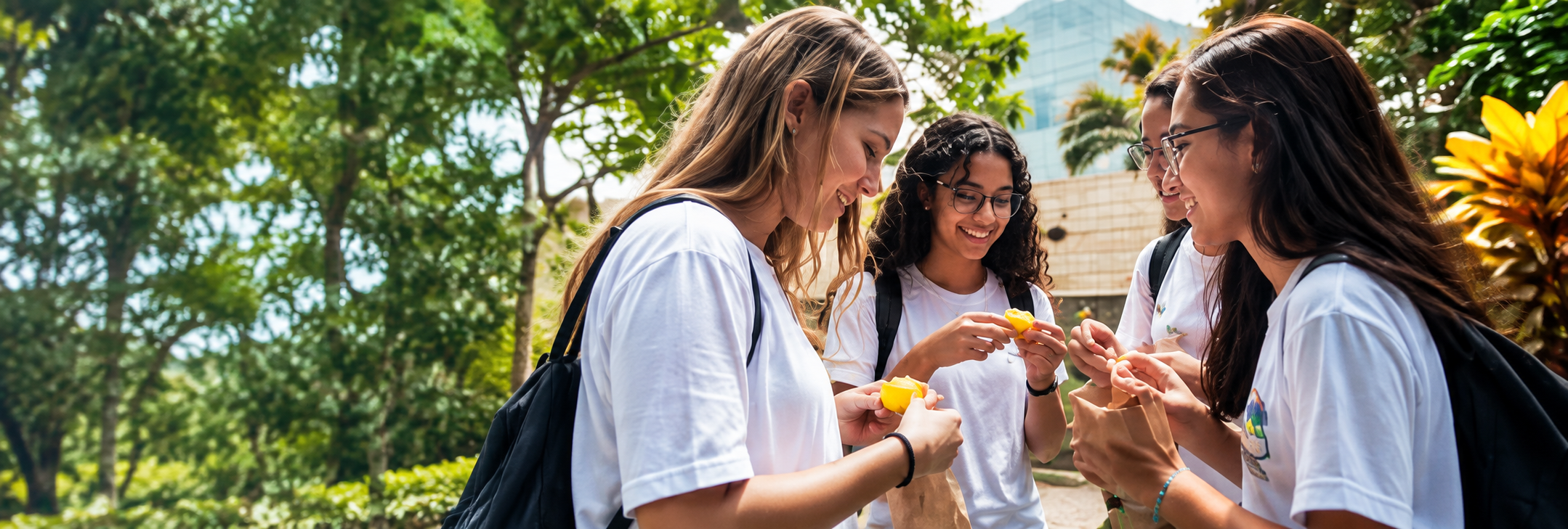 Jovens do Instituto Terrazul sorrindo ao ar livre, compartilhando um momento juntas